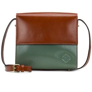 Patricia Nash Lavino Small Leather Flap Crossbody Teal Brown Bag